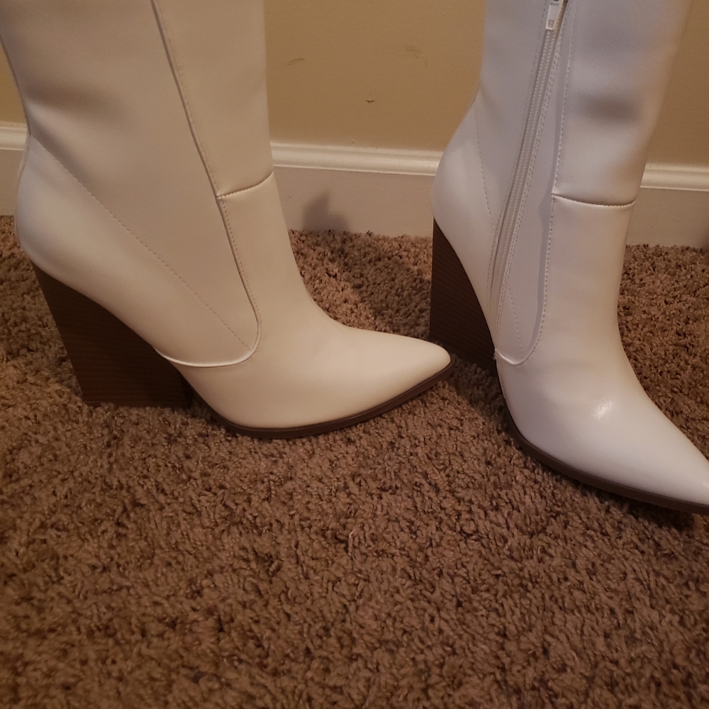 Winter white faux leather western boots